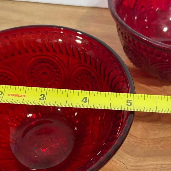 Pioneer Woman Red Glass Berry Bowls Set of 2 – Cranberry Pressed Glass - Picture 4 of 9